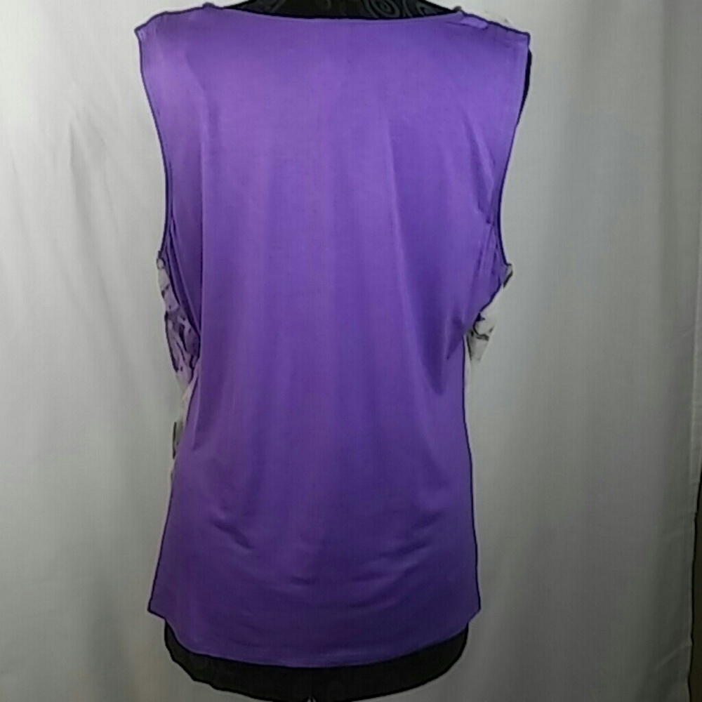 Wrapper Drape Top Sleeveless 2X Purple Floral #W4 - Picture 4 of 6